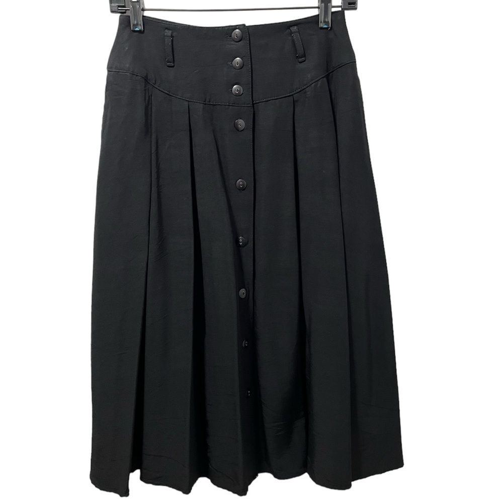 VINTAGE BLACK A LINE PLEATED BUTTON DOWN SKIRT